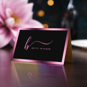 Luxe Hot Pink Folie Lijst Modern Script Monogram Visitekaartje