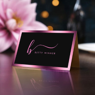 Luxe Hot Pink Folie Lijst Modern Script Monogram Visitekaartje
