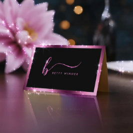 Luxe Hot Pink Folie Lijst Modern Script Monogram Visitekaartje