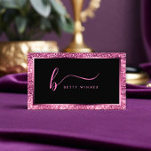 Luxe Hot Pink Glitter Modern Script Monogram Bus Visitekaartje
