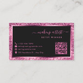 Luxe Hot Pink Glitter Modern Script Monogram Bus Visitekaartje (Achterkant)