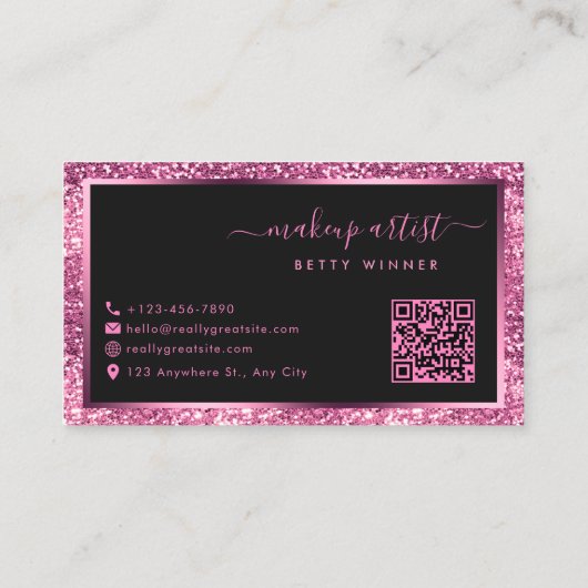 Luxe Hot Pink Glitter Modern Script Monogram Bus Visitekaartje (Achterkant)