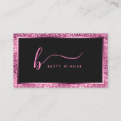 Luxe Hot Pink Glitter Modern Script Monogram Bus Visitekaartje (Voorkant)