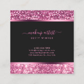 Luxe Hot Pink Glitter Modern Script Monogram Vierkante Visitekaartje (Achterkant)