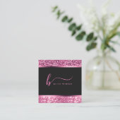 Luxe Hot Pink Glitter Modern Script Monogram Vierkante Visitekaartje (Staand voorkant)