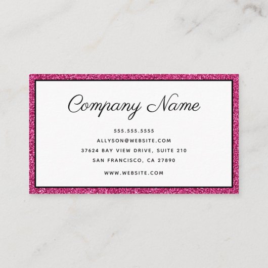 Luxe Hot Pink Glitter Script Visitekaartje (Achterkant)