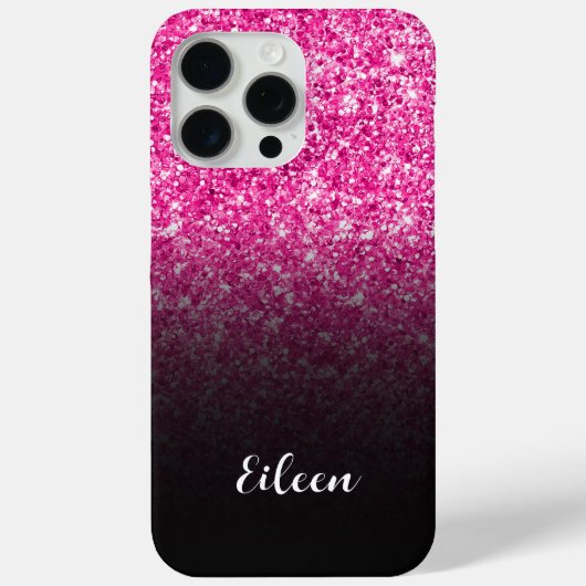 Luxe Hot Pink Glitter Zwarte Gradiënt Case-Mate iPhone Case (Achterkant)