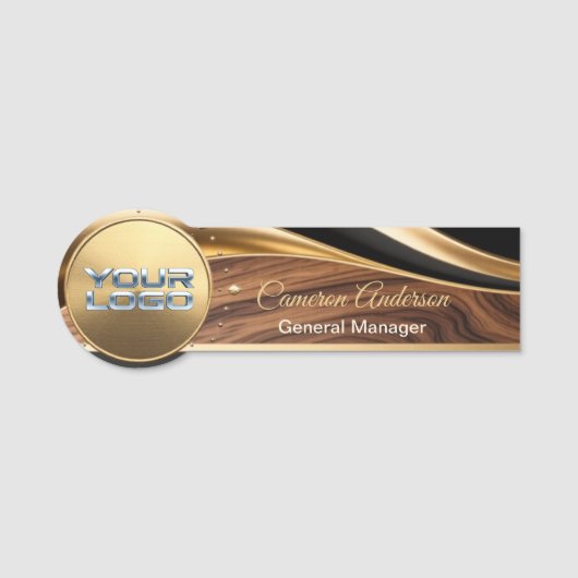 Luxe Houten Gouden Dynamische Sweep Naamlabel Naamplaatje (Voorkant)