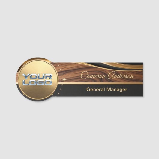 Luxe houten naamplaatje met zwart goud (Voorkant)