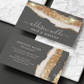 Luxe houtskool grijs en goud glitter trendy script visitekaartje