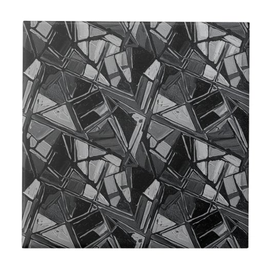 Luxe Houtskool Zilver Abstracte Olie Kunst Tegeltje (Voorkant)