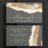 Luxe Houtskoolgrijs En Goud Glitter Trendy Script Visitekaartje
