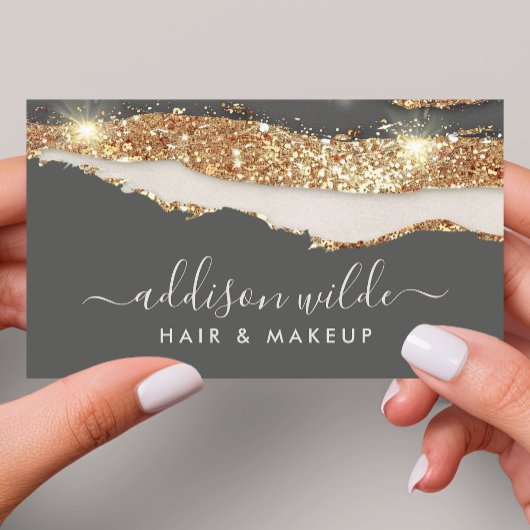 Luxe Houtskoolgrijs En Goud Glitter Trendy Script Visitekaartje