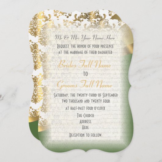 Luxe Ierse groene en goudvochtige bruiloft Kaart (Voorkant / Achterkant)