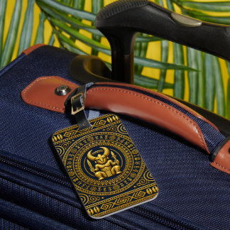 Luxe Igbo Ikenga Indigo & Goud Culturele Tote Tas Bagagelabel