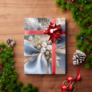 Luxe Ijsblauwe Gouden Kerstlinten Cadeaupapier