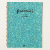 Luxe in reliëf gemaakte Blauwgroen bloemenwijnstok Planner (Voorkant)