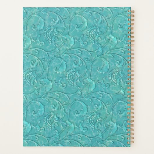 Luxe in reliëf gemaakte Blauwgroen bloemenwijnstok Planner (Achterkant)