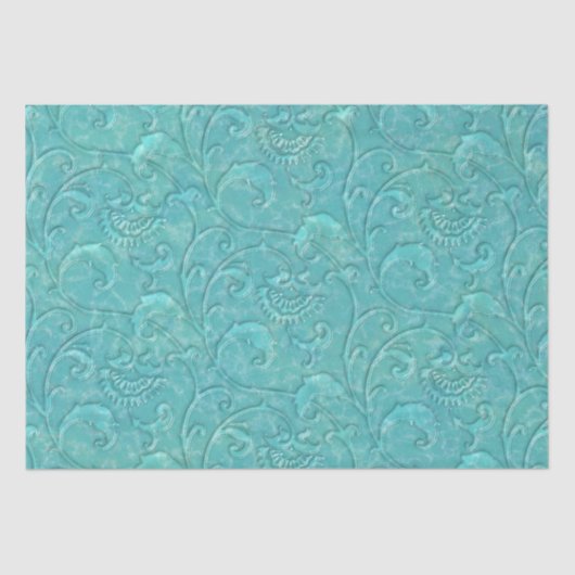 Luxe in reliëf gemaakte Blauwgroen bloemenwijnstok Tissuepapier (Voorkant)