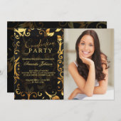 Luxe in zwarte fotouitnodiging kaart (Voorkant / Achterkant)