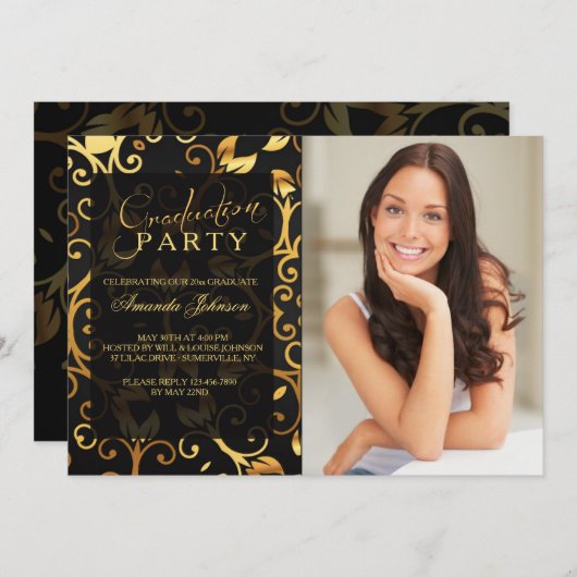 Luxe in zwarte fotouitnodiging kaart (Voorkant / Achterkant)