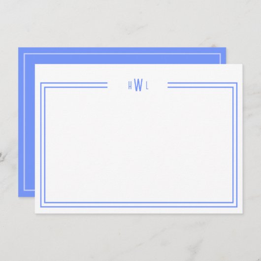 Luxe Initiaal Personal Stationery Blue Notitiekaartje (Voorkant / Achterkant)