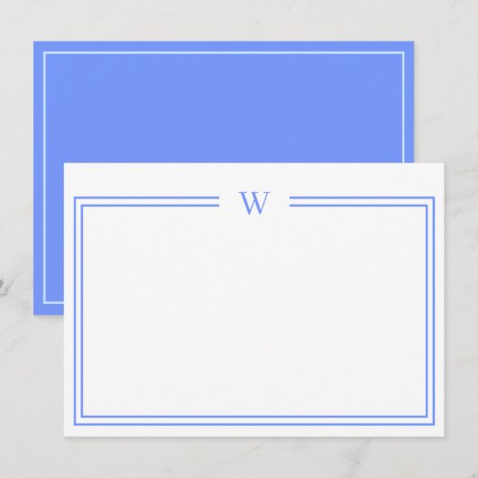 Luxe Initiaal Personal Stationery Blue Notitiekaartje (Voorkant / Achterkant)