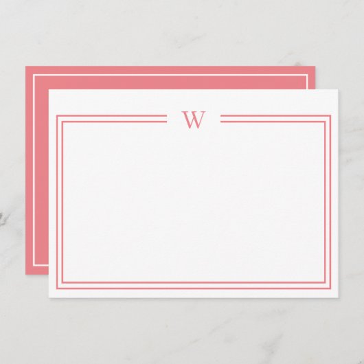 Luxe Initiaal Personal Stationery Coral Notitiekaartje (Voorkant / Achterkant)