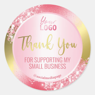 Luxe inkt en glitter op goud dank u Logo Ronde Sticker