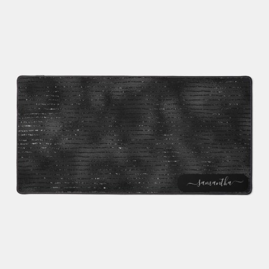 Luxe Iriserende zwarte strepen wit sprankelt Bureaumat (Voorkant)