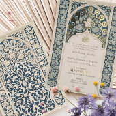 Luxe Islamitisch Kant Stoffig Blauw Bruiloft Folie Uitnodiging