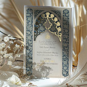 Luxe Islamitisch Kant Stoffig Blauw Bruiloft Folie Uitnodiging