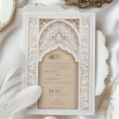 Luxe islamitische bruiloft ingewikkeld goud ivoor folie uitnodiging