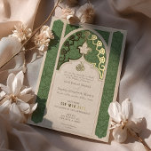 Luxe islamitische kant groene bruiloft folie uitnodiging