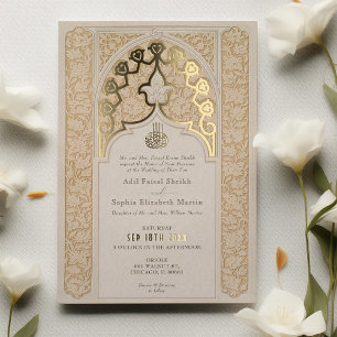 Luxe islamitische kant off-white bruiloft folie uitnodiging