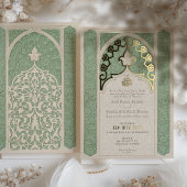 Luxe islamitische kant salie groene bruiloft folie uitnodiging