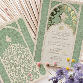 Luxe islamitische kant salie groene bruiloft folie uitnodiging