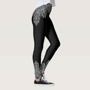 Luxe Italiaans kanten patroon wit op zwart Leggings