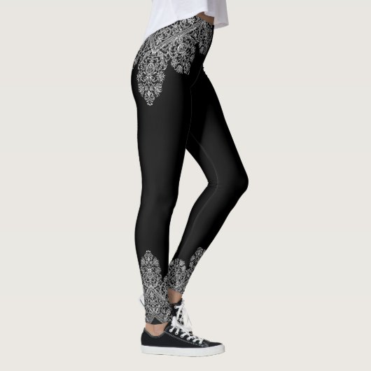 Luxe Italiaans kanten patroon wit op zwart Leggings (Rechts)
