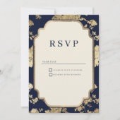 Luxe ivoor blauw goud bloemmotief RSVP Kaart (Voorkant)