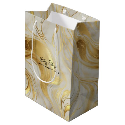 Luxe ivoor en goud gemarmerd medium cadeauzakje (Achterkant Gekanteld)