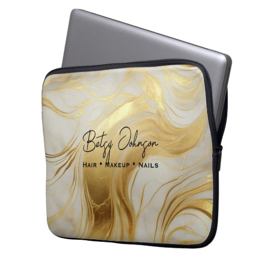 Luxe ivoor en goud gemarmerde elektronica tas (Voorkant Links)