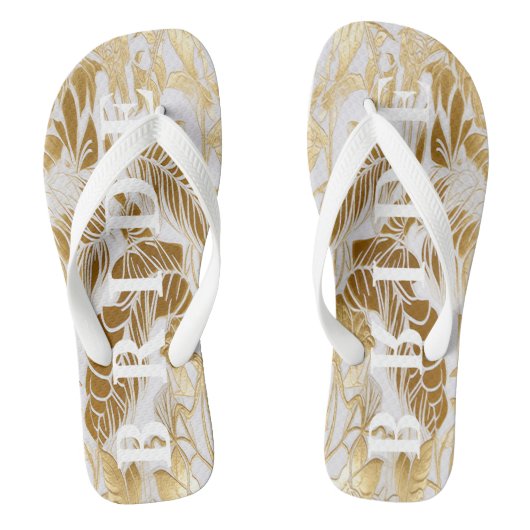 Luxe Ivoor en Gouden Palm Bruid Teenslippers (Voetbed)