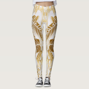 Luxe Ivoor en Gouden Palm Monstera Blad Leggings