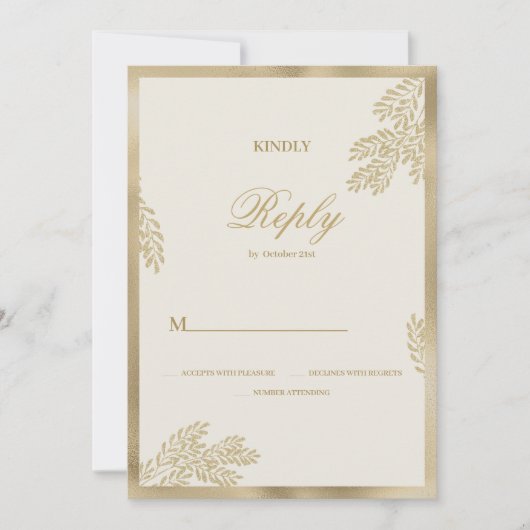 Luxe ivoor goud glitter blad bloemenbruiloft RSVP Kaart (Voorkant)