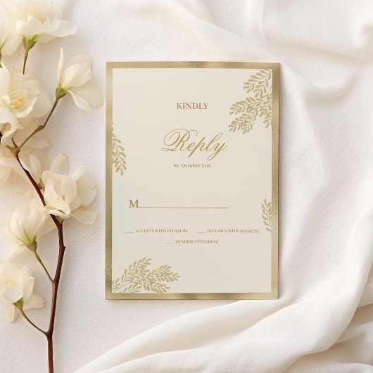 Luxe ivoor goud glitter blad bloemenbruiloft RSVP Kaart