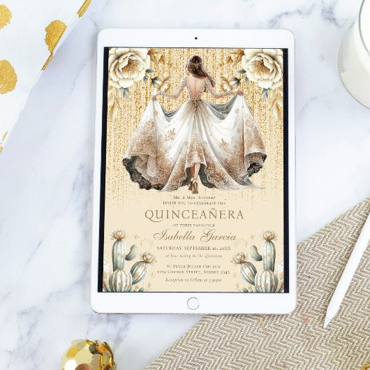 Luxe Ivoor Goud Quinceañera Kaart