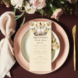 Luxe Ivoor & Goud Quinceañera Menu