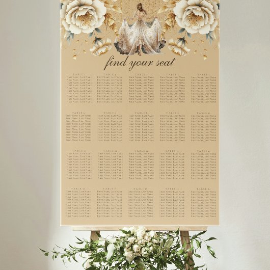 Luxe Ivoor & Goud Quinceañera Zitkaarten Poster