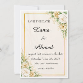 Luxe Ivoor Gouden Bloemstuk Save The Date Kaart |